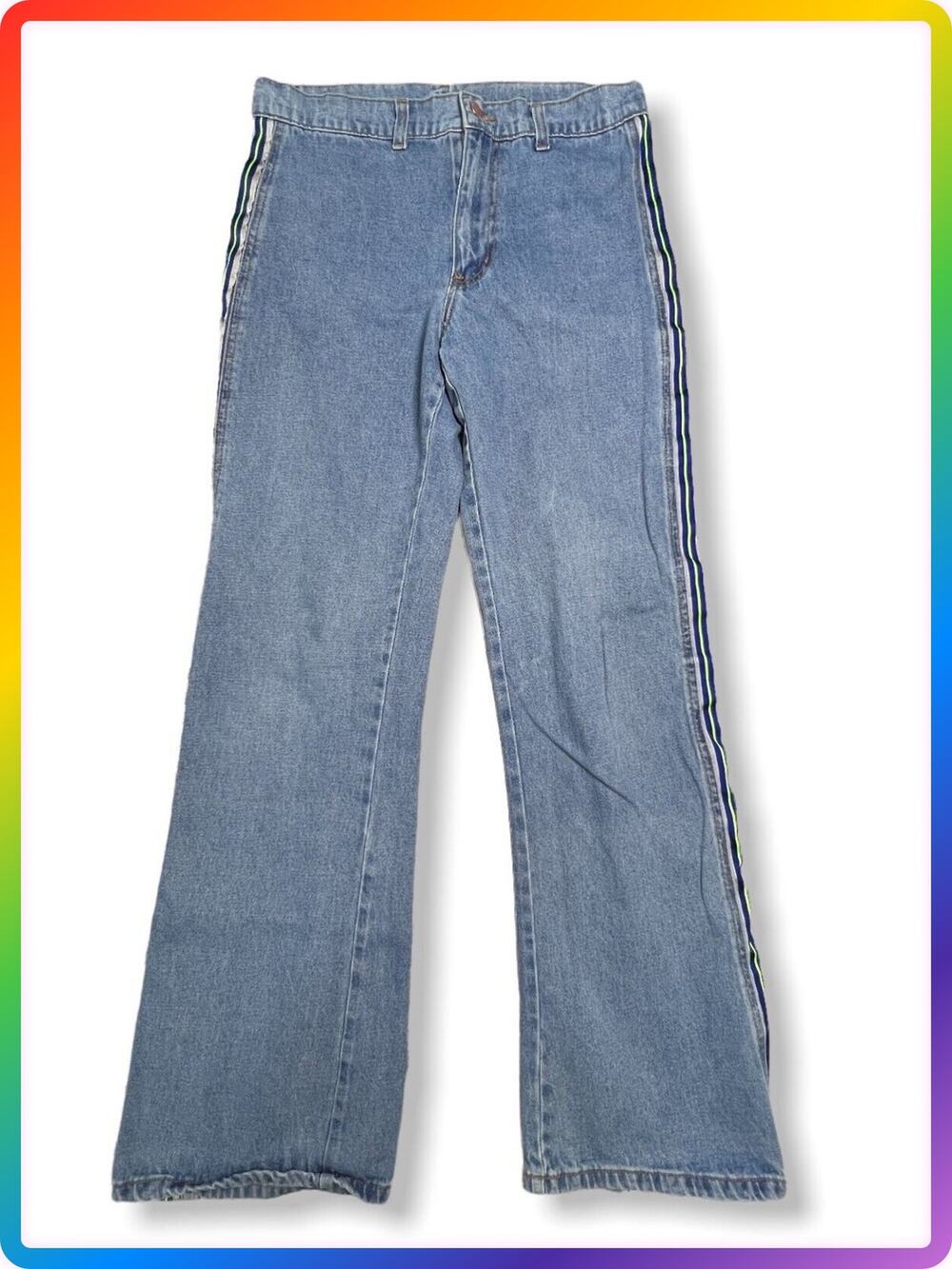 Vintage Outlaw Flare Jeans SIZE 9 Blue High Rise Stripe Retro USA Denim